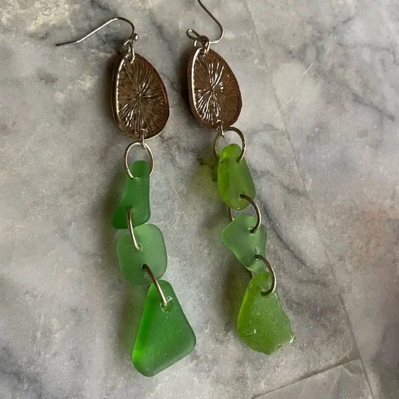 Sea Glass Handmade SeaGlass Chandelier Green Silver 3 inch New Gift Artisan - Picture 4 of 9